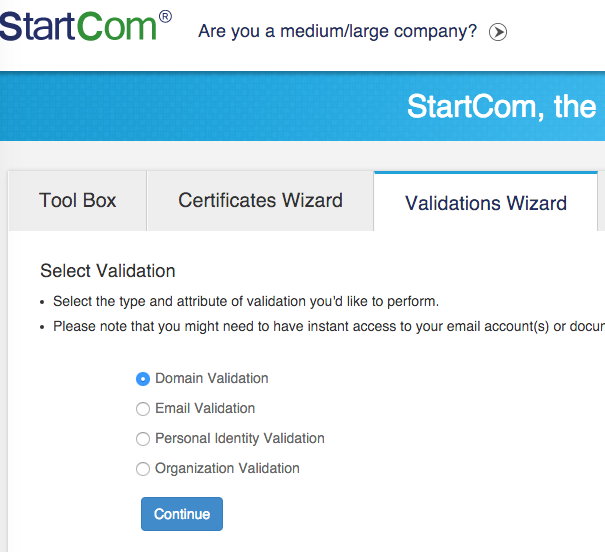 StartSSL验证域名界面